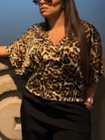 Camisa manga corta de satín leopart print - Imagen 2