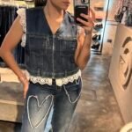Chaqueta Denim oscuro sin mangas con encaje