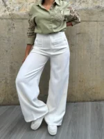 Pantalón palazzo pinzas blanco - Imagen 2