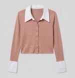 Camisa beige cuello y mangas blancas